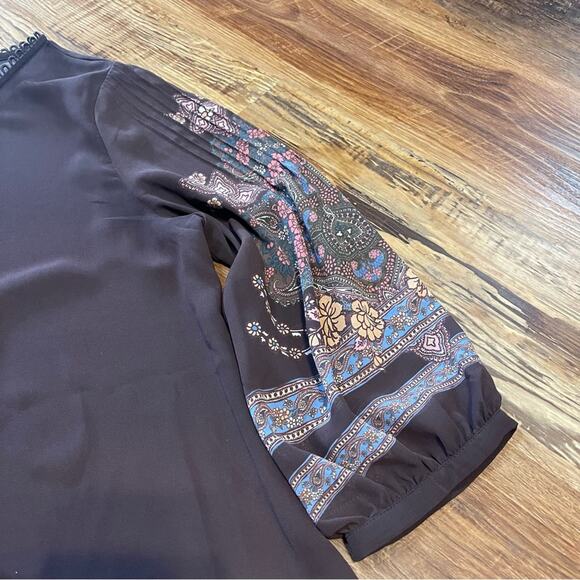 Soft Surroundings Sheer Brown Floral Bohemian Blouse Women's Size Medium - Picture 4 of 8